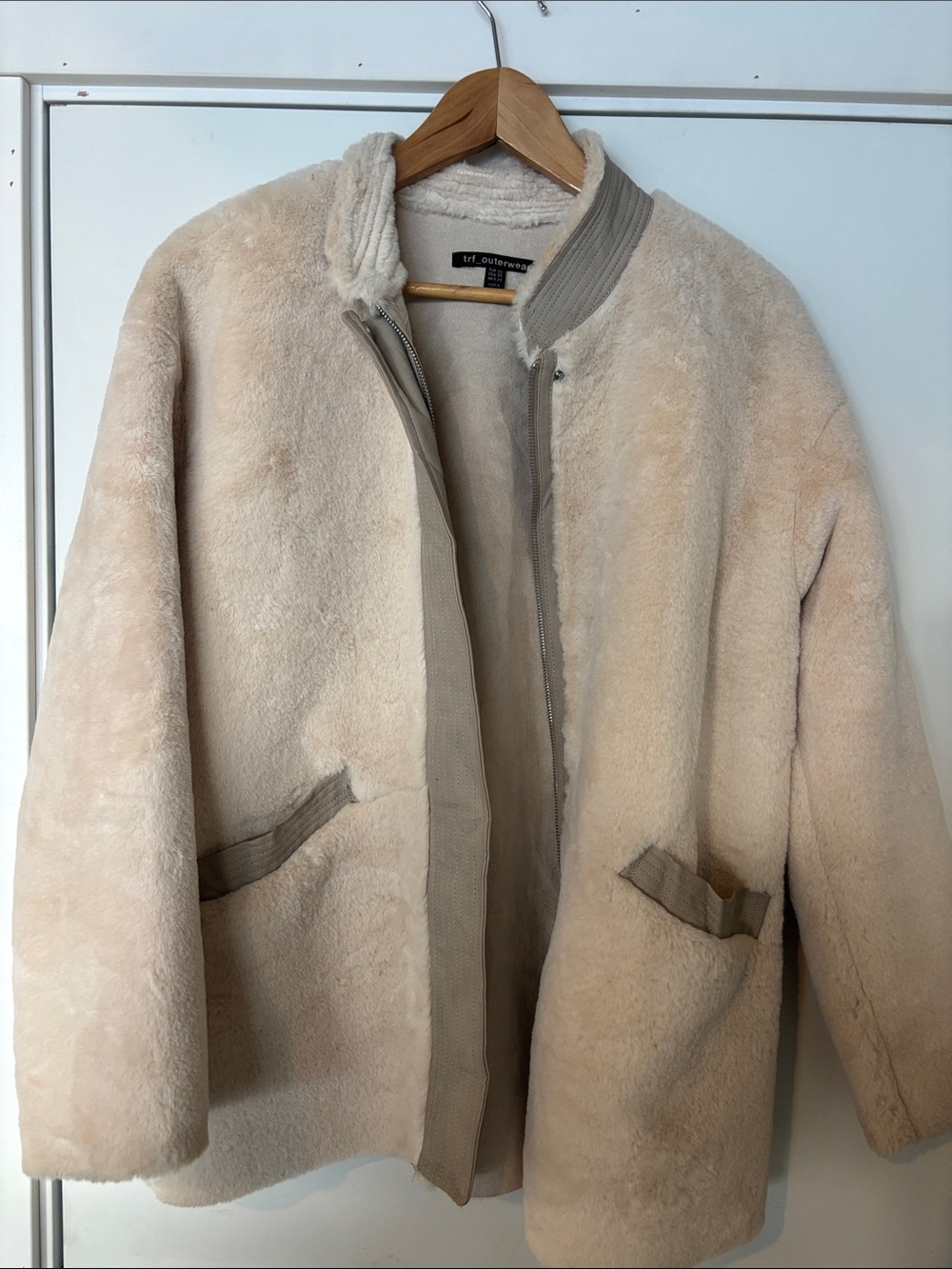 Zara Cream Faux-Shearling Teddy Bomber Jacket - Women's